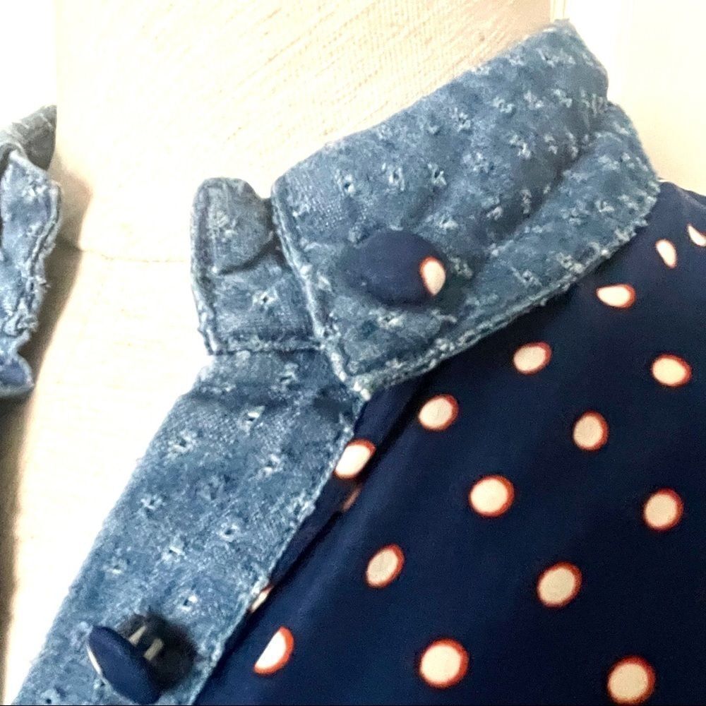 Solitaire blue polka dot long sleeved button down shirt - Picture 5 of 13